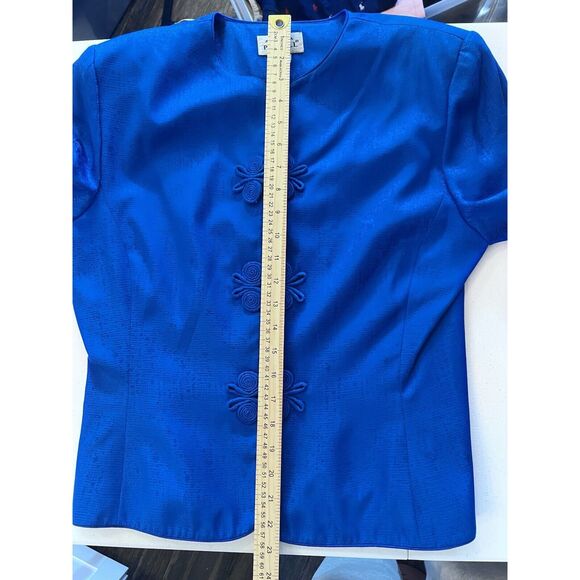 Vintage Adrianna Papell Lined Silk Cerulean Blue Blazer & Skirt Suit Size 10 - Picture 13 of 13